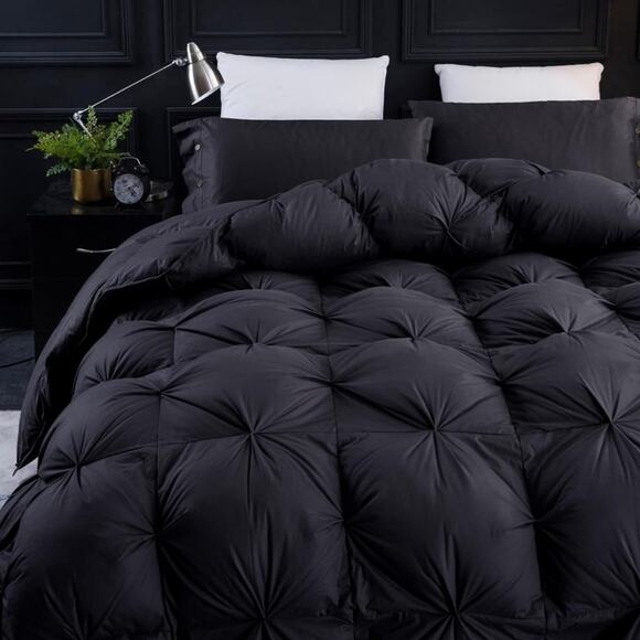🆕 Black Duvet Down OVERSIZED KING Luxury Quilted Squares 100% Cotton 120” x 98” - Picture 1 of 12